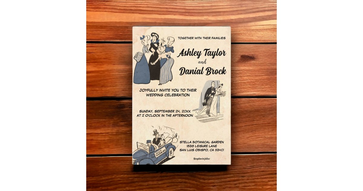 Vintage Retro Old Rustic Chic Comic Style Wedding Invitation | Zazzle