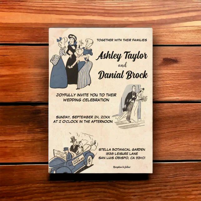 Vintage Retro Old Rustic Chic Comic Style Wedding Invitation | Zazzle