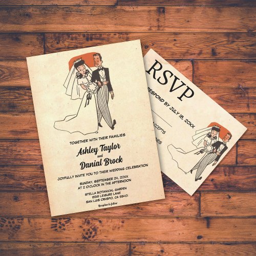 Vintage Retro Old Rustic Couple Comic Book Wedding Invitation