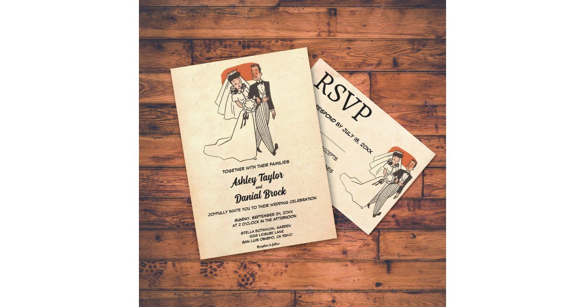 Vintage Retro Old Rustic Couple Comic Book Wedding Invitation | Zazzle