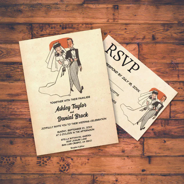 Vintage Retro Old Rustic Couple Comic Book Wedding Invitation | Zazzle