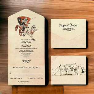 Vintage Retro Old Rustic Couple Stylish Wedding All In One Invitation