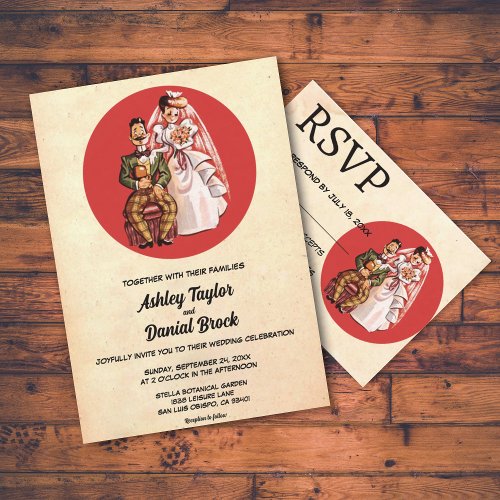 Vintage Retro Old Rustic Couple Stylish Wedding Invitation