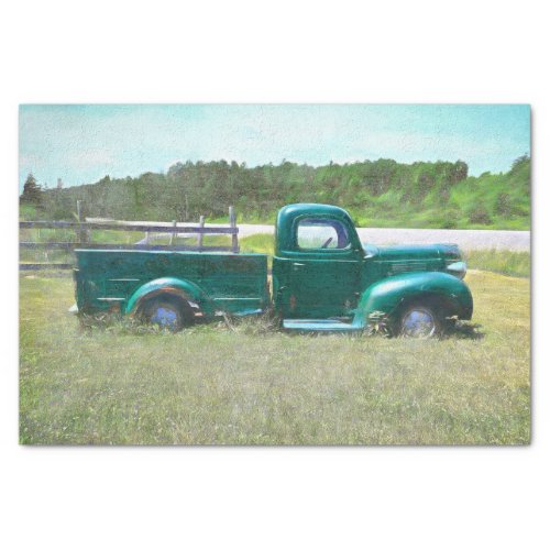  Vintage Retro Old Rustic Green Farm Pick Up Truck Tissue Paper