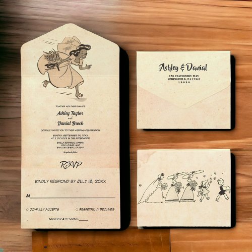 Vintage Retro Old Rustic Stylish Ancient Wedding All In One Invitation