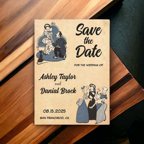 Vintage Retro Old Rustic Wedding Save the Date Invitation