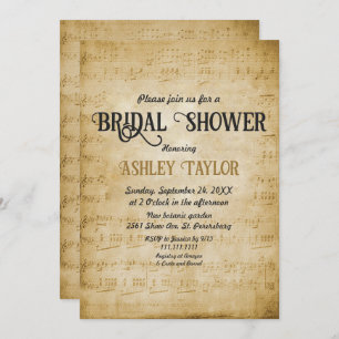 Vintage Retro Old Sheet Music Note Bridal Shower Invitation