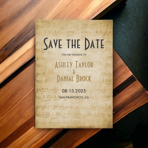 Vintage Retro Old Sheet Music Note Rustic Wedding Save The Date