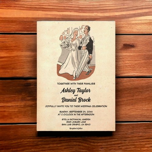 Vintage Retro Old Style Couple Comic Book Wedding Invitation