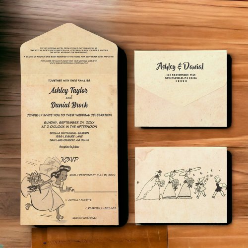 Vintage Retro Old Style Funny Bride Rustic Wedding All In One Invitation