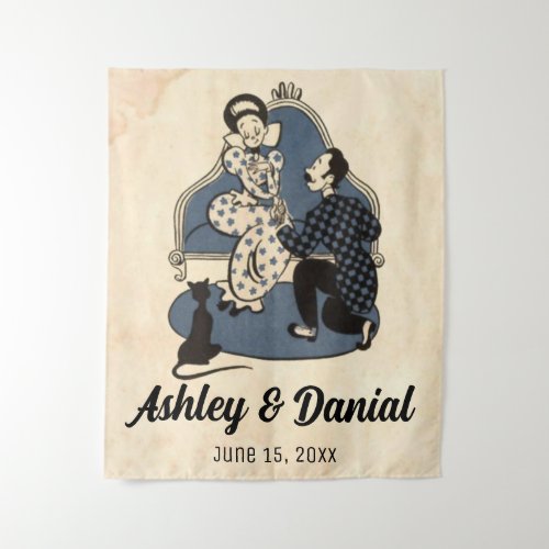 Vintage Retro Old Style Proposal Rustic Wedding Tapestry