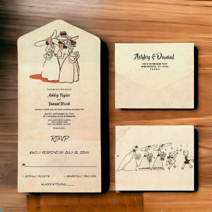 Vintage Retro Old Style Rustic Bridesmaids Wedding All In One Invitation