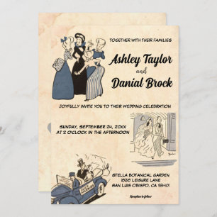 Vintage Retro Old Stylish Modern 50s Comic Wedding Invitation