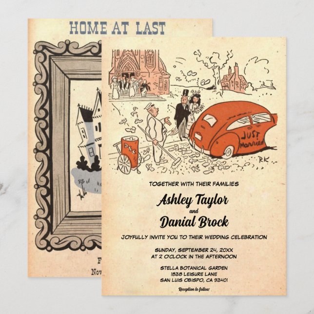 Vintage Retro Old Stylish Romantic Rustic Wedding Invitation (Front/Back)