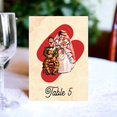 Vintage Retro Old Watercolor Comic Book Wedding Table Number