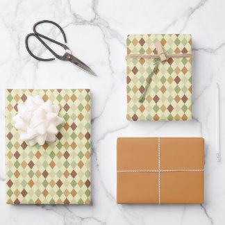 Vintage Retro Olive Green Gingham Plaid Pattern Wrapping Paper Sheets