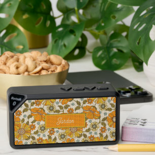 Vintage Retro Orange Floral Add Your Name Bluetooth Speaker