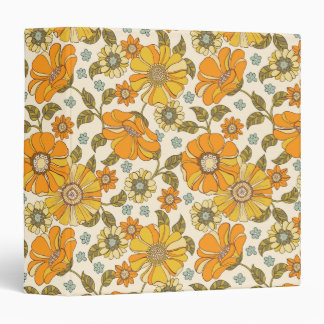 Vintage Retro Orange Floral Pattern 3 Ring Binder