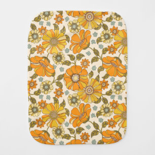 Vintage Retro Orange Floral Pattern Baby Burp Cloth