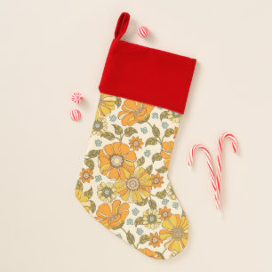 Vintage Retro Orange Floral Pattern Christmas Stocking