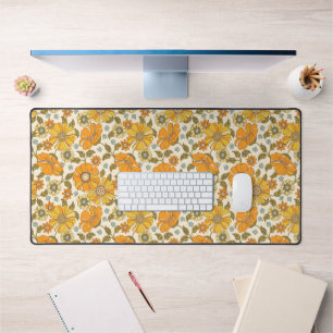 Vintage Retro Orange Floral Pattern Desk Mat