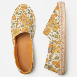 Vintage Retro Orange Floral Pattern Espadrilles