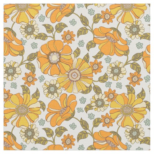 Vintage Retro Orange Floral Pattern Fabric