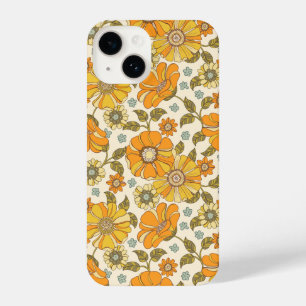 Vintage Retro Orange Floral Pattern iPhone 14 Case