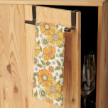 Vintage Retro Orange Floral Pattern Kitchen Towel