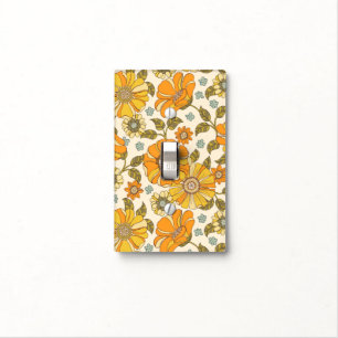Vintage Retro Orange Floral Pattern Light Switch Cover