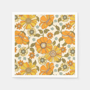 Vintage Retro Orange Floral Pattern Napkins