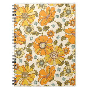 Vintage Retro Orange Floral Pattern Notebook