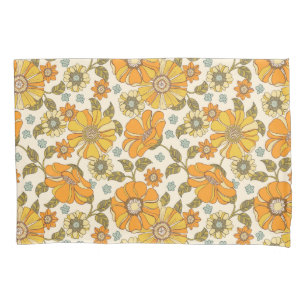 Vintage Retro Orange Floral Pattern Pillow Case
