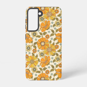 Vintage Retro Orange Floral Pattern Samsung Galaxy S21 Case