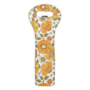 Vintage Retro Orange Floral Pattern Wine Bag