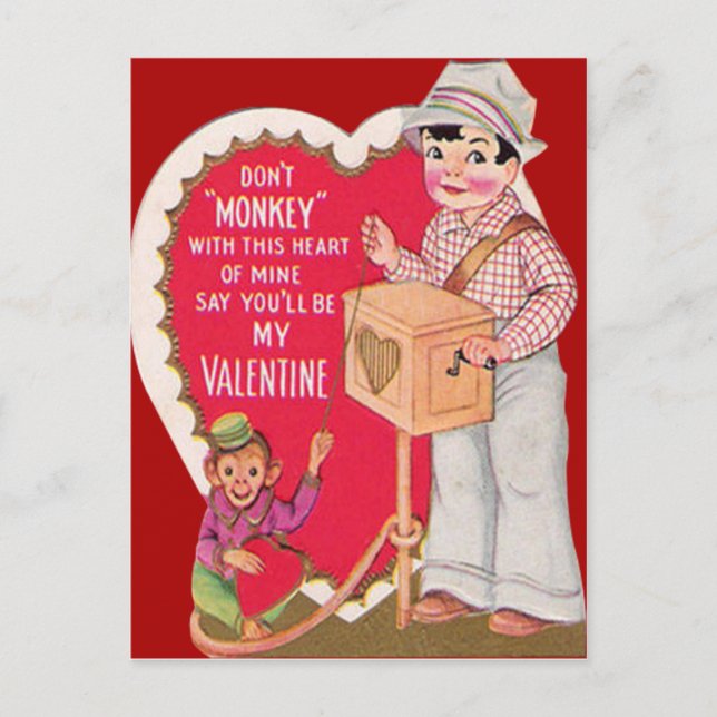 Vintage Retro Organ Grinder Valentine Card (Front)