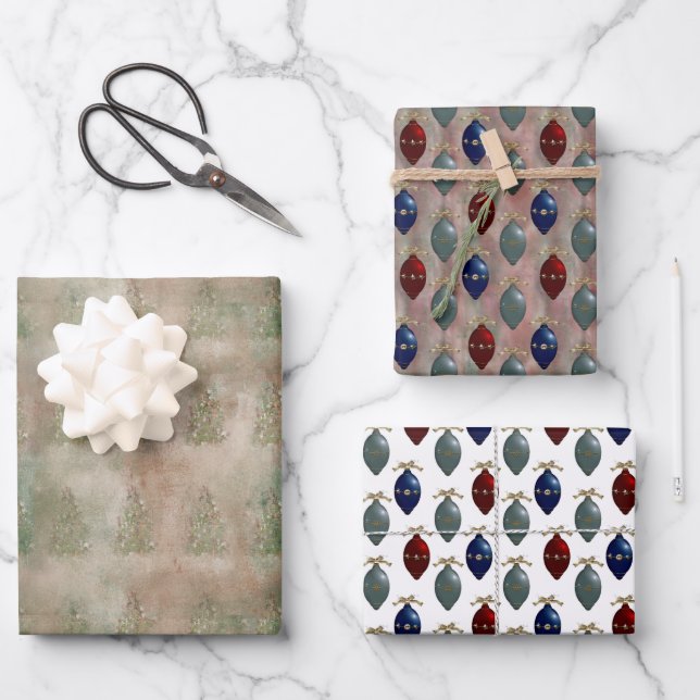 Vintage Retro Ornaments Tree Wrapping Paper Sheets (Front)