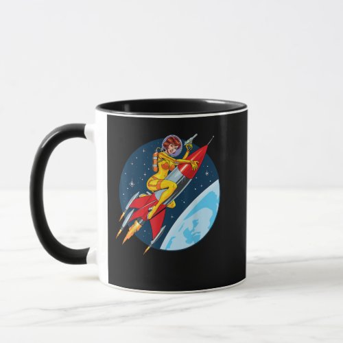 Vintage Retro Outer Space Sci_Fi Female Astronaut  Mug