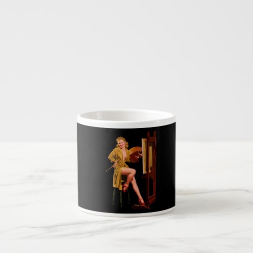 Vintage Retro Painter Artist Pinup Girl Espresso Cup