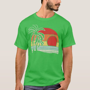 Vintage Retro Palm Tree Sunset Tropical Beach 1  T-Shirt