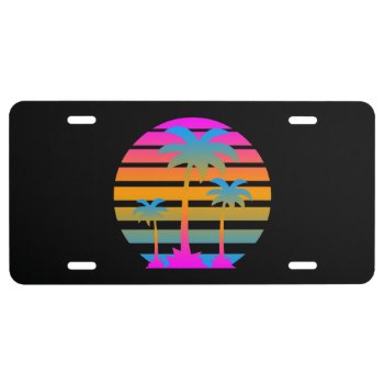 Vintage Retro Palm Trees Sunset License Plate by COREYTIGER at Zazzle