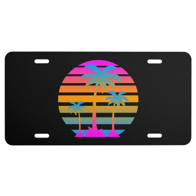 VINTAGE RETRO PALM TREES SUNSET LICENSE PLATE (Front)