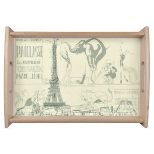 Vintage Retro Paris Circus Eiffel Tower Design Serving Tray