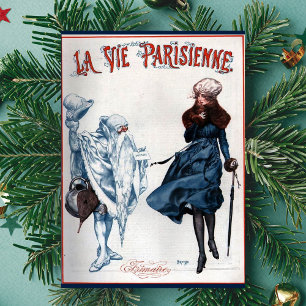 Vintage Retro Paris France Christmas Art Holiday Card