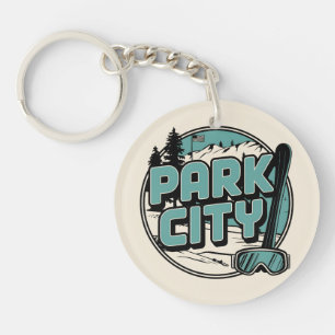 Vintage Retro Park City Utah Mountain gifts Keychain