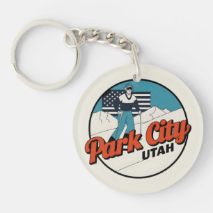 Vintage Retro Park City Utah Mountain gifts Keychain