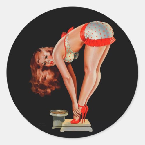 Vintage Retro Peter Driben Pinup Girl on Scale Classic Round Sticker