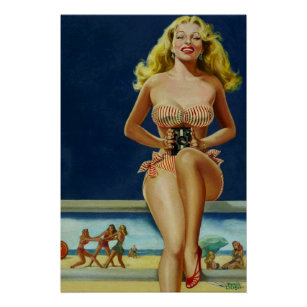 Ragazza in spiaggia-Poster Vintage Pin Up 