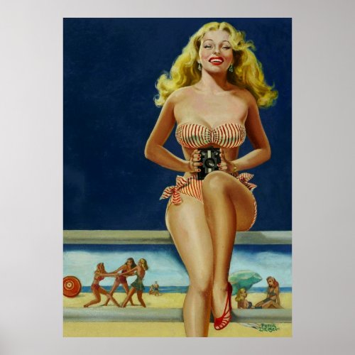 Vintage Retro Peter Driben Summer Beach pinup girl Poster