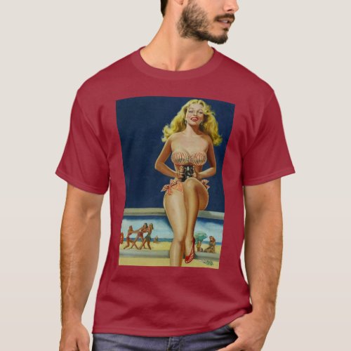 Vintage Retro Peter Driben Summer Beach pinup girl T_Shirt